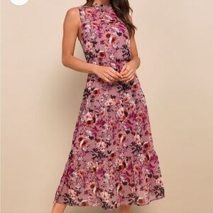 In My Dreams Mauve Floral Print Midi Dress